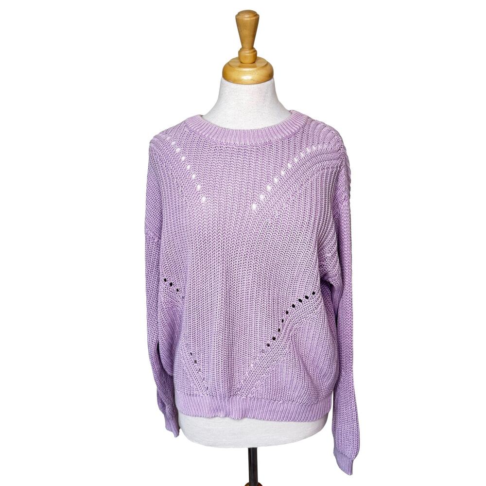 MARINE LAYER Crewneck 100% Cotton Open Knit Chevron Sweater Style 15765 Lilac
